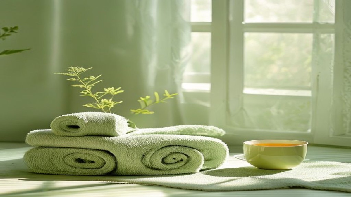 Người làm việc văn phòng ngồi bên bàn máy tính, tay đưa lên xoa vùng cổ vai gáy