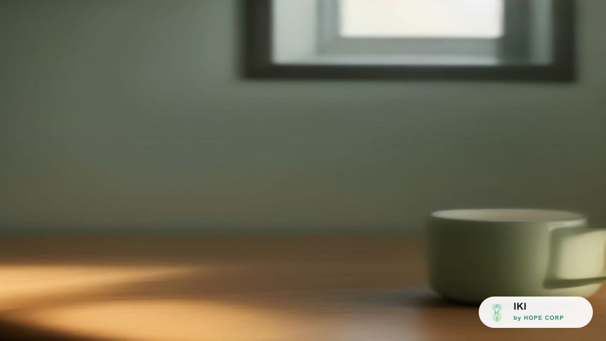 Tách cà phê đặt bên cửa sổ với nắng chiều nhạt chiếu qua rèm