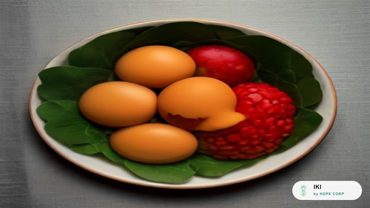 Trứng, các loại hạt, đậu lăng và rau lá xanh đậm bày trên khăn vải