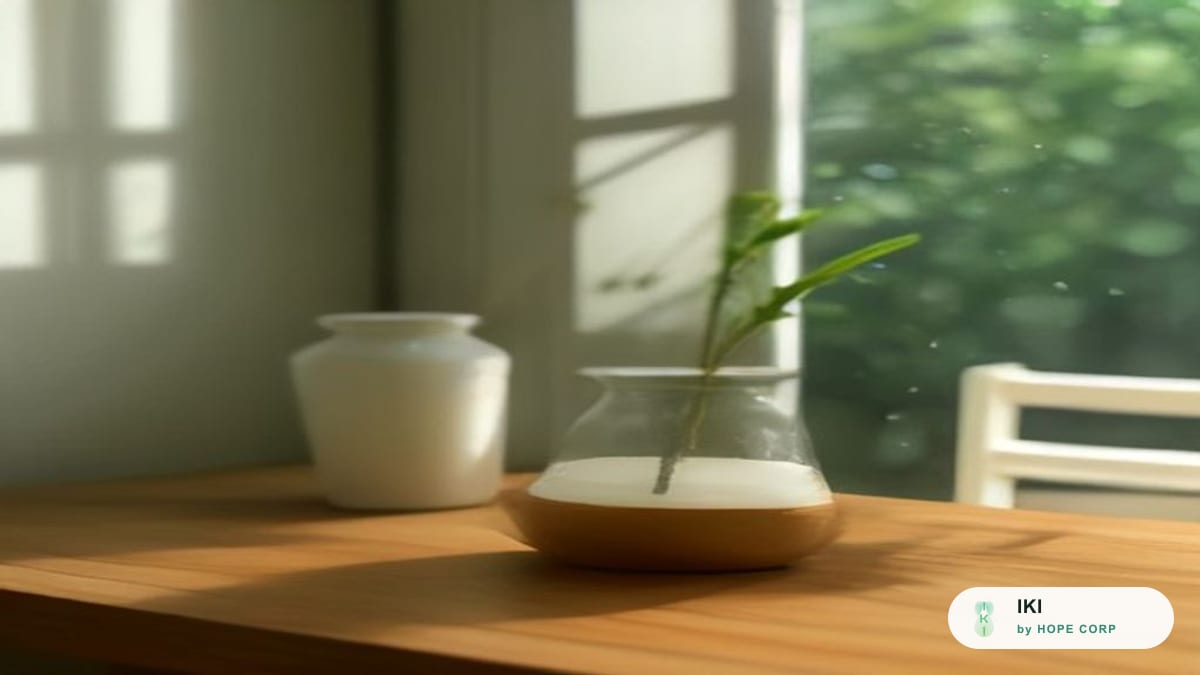 Ly bột sắn dây pha ấm bên khung cửa sổ buổi sáng